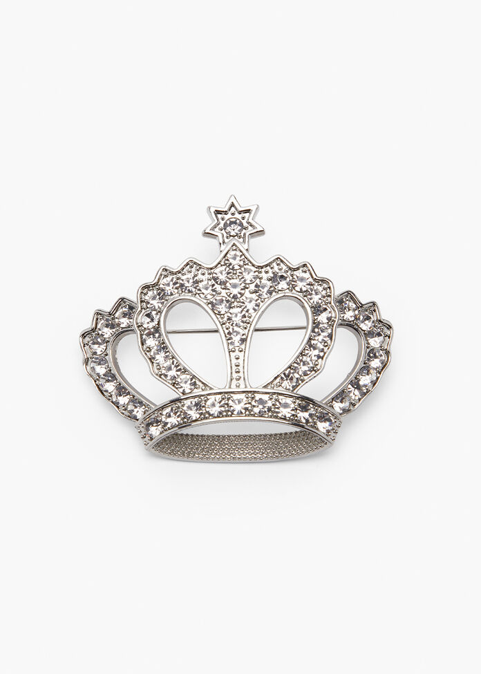 Diamonte Crown Brooch, , hi-res