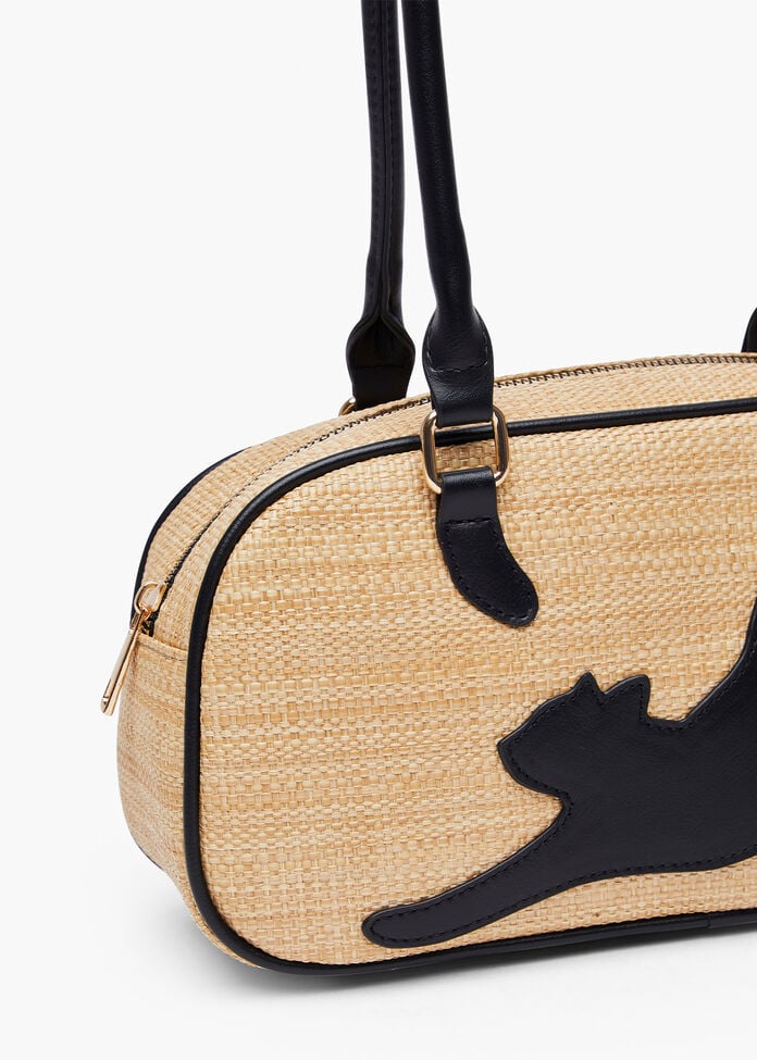 Stretching Cat Raffia Bag, , hi-res