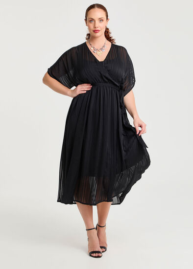 Plus Size Satin Stripe Wrap Cocktail Dress
