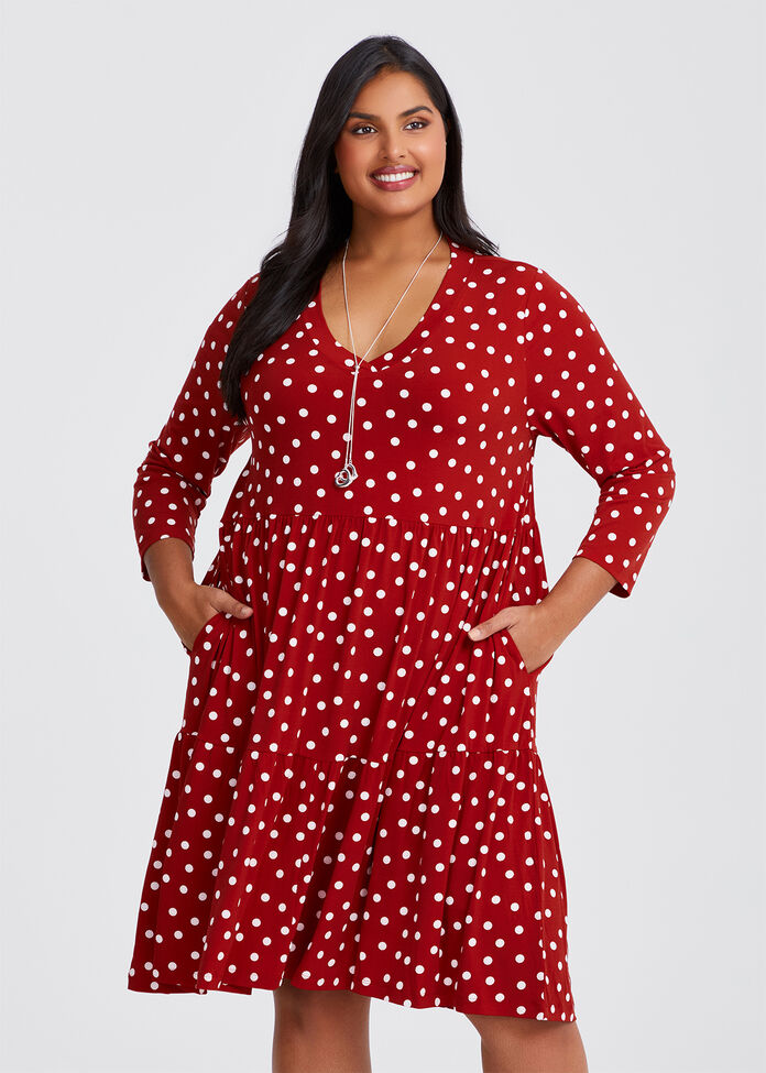 Puff Spot Midi Dress, , hi-res