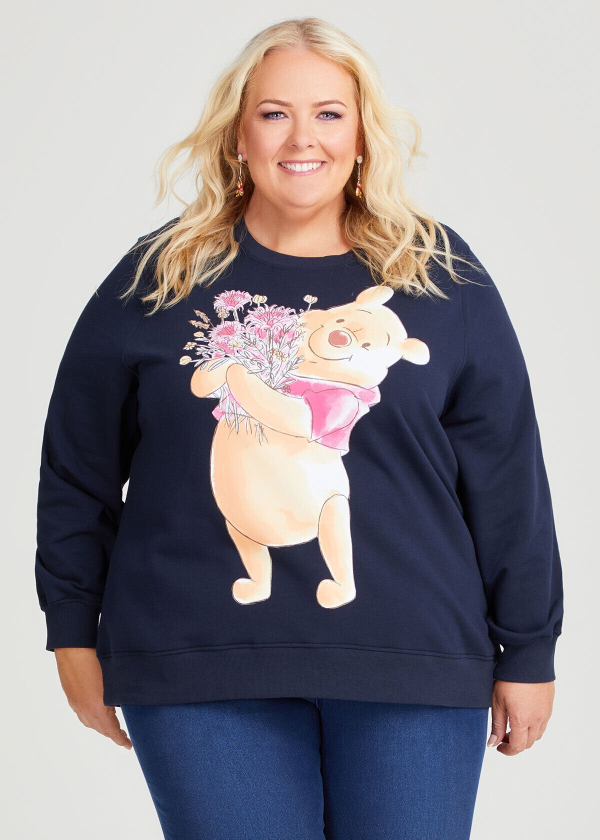 Shop Plus Size Winnie The Pooh Sweatshirt in Blue Taking Shape AU
