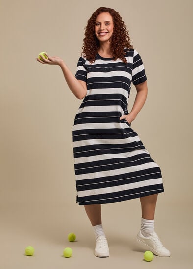 Plus Size Cotton Block Stripe Maxi Dress