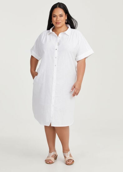 Plus Size Cotton Linen Shirt Dress