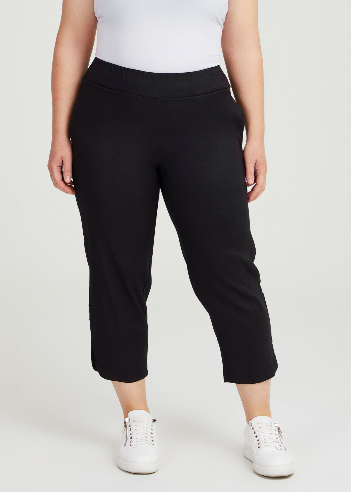 Shop Plus Size Petite Linen Stretch Amira Pant in Black Sizes 12