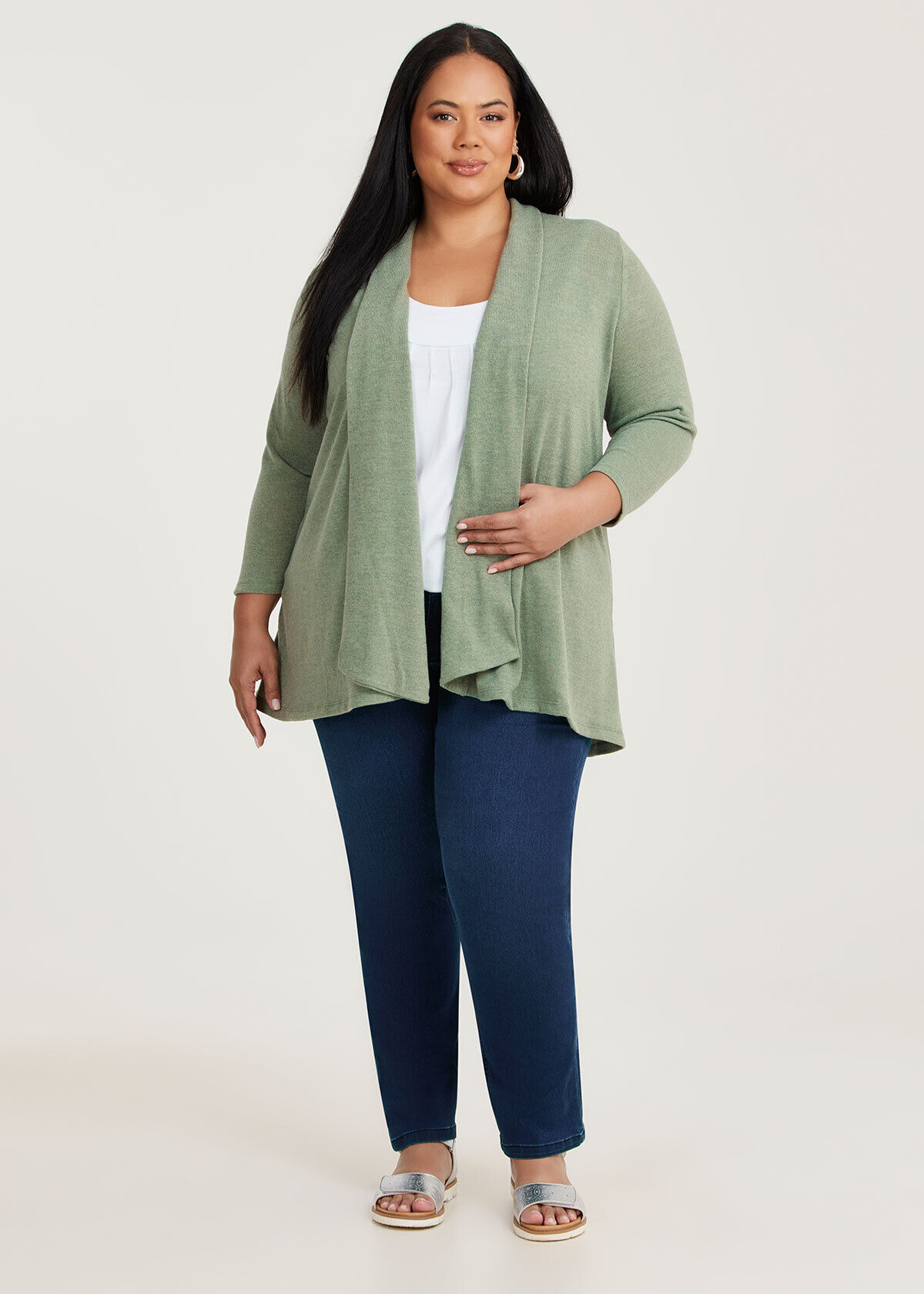 Elise Swing Cardigan Sage Green: Plus Size | Taking Shape AU