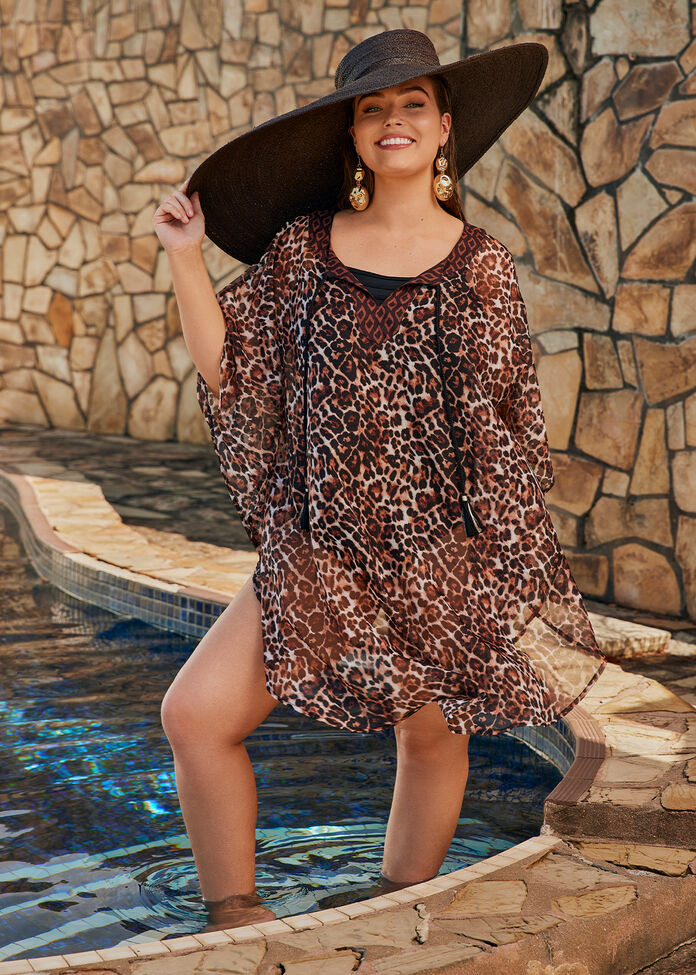Animal Print Swim Poncho, , hi-res
