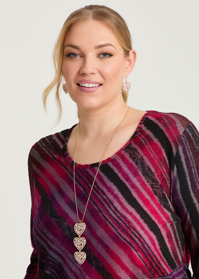 Pastel Heart 3 Drop Necklace, , hi-res