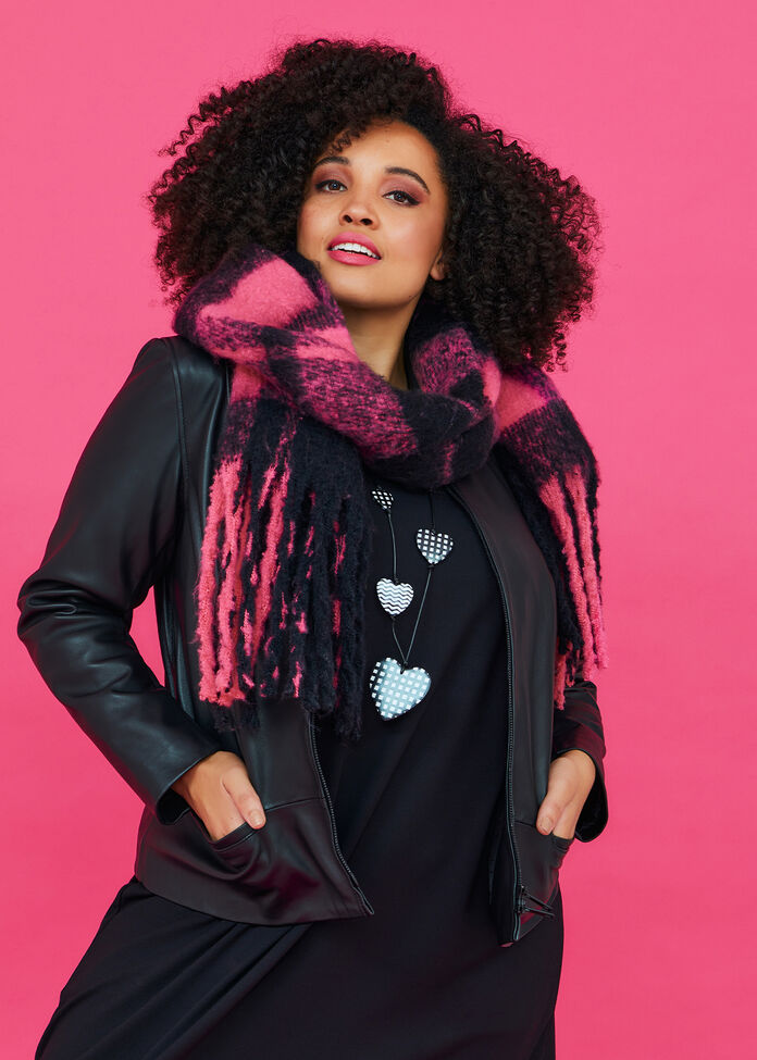 Fuzzy Check Scarf, , hi-res