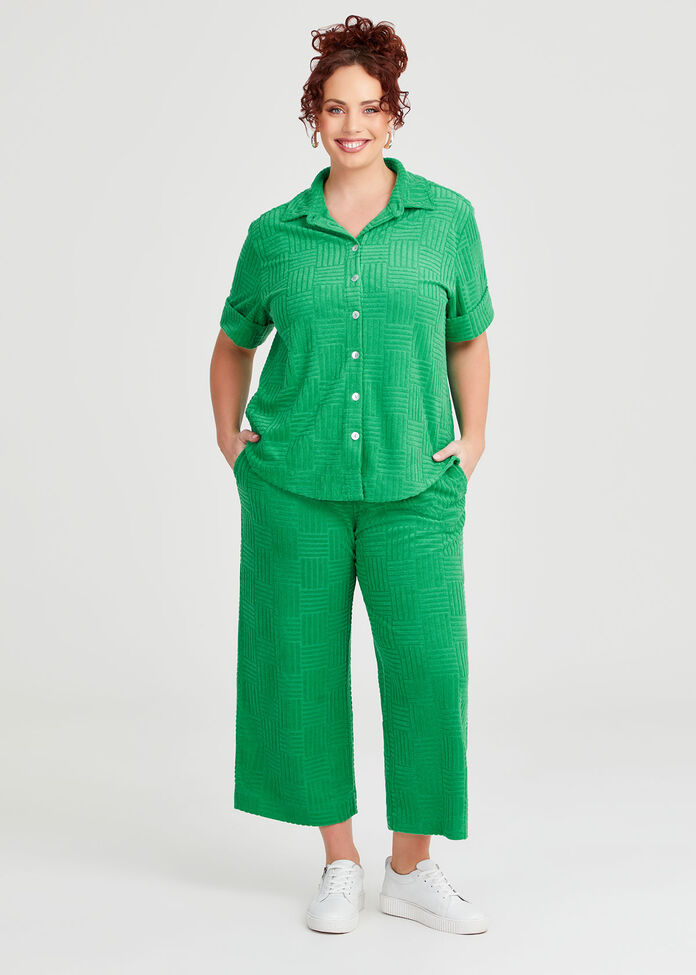 Casual Terry Crop Pant, GREEN, hi-res
