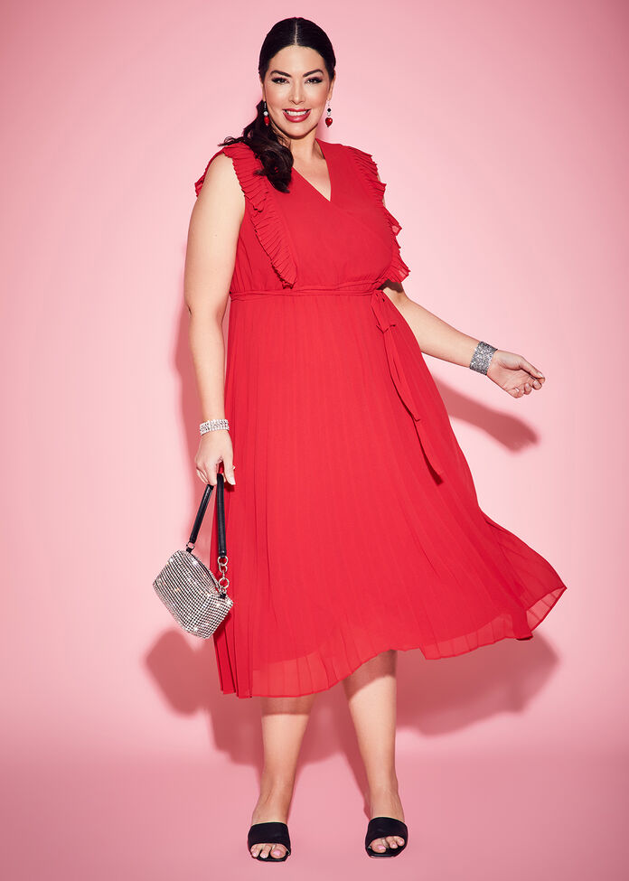 Plus Size Women's Sunset Pleated Chiffon Dress Red Taking Shape AU