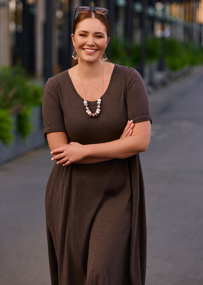 Cotton Seam Detail Swing Dress, , hi-res