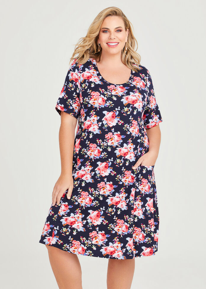 Shop Plus Size Floral Cotton A-line Dress in Black | Taking Shape AU