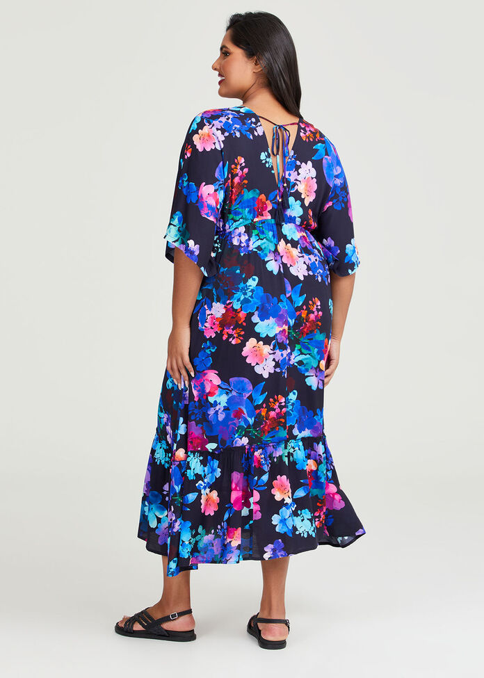 Natural Inky Floral Maxi Dress, , hi-res