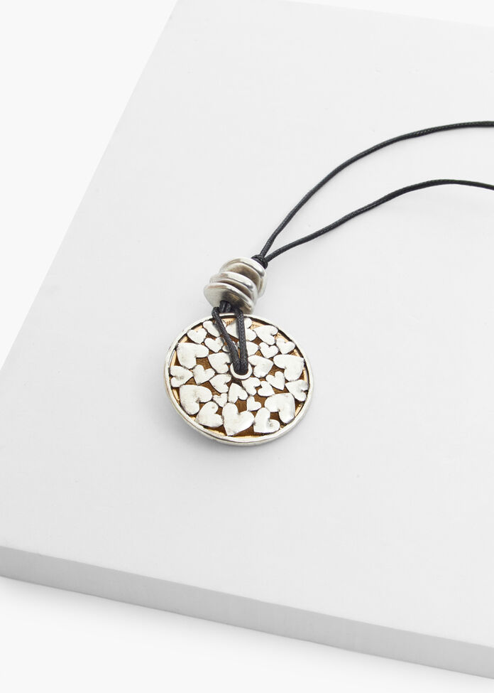 Heart Disc Pendant Necklace, , hi-res