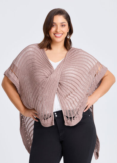 Open Knit Twist Front Poncho