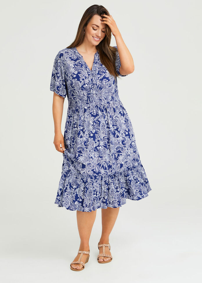 Natural Etched Floral Dress, , hi-res