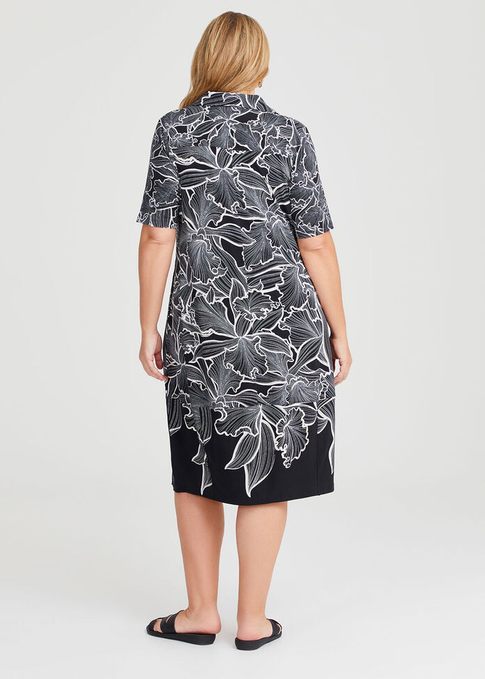 Shop Plus Size Sketchy Floral Luna Tulip Dress, Black Taking Shape NZ