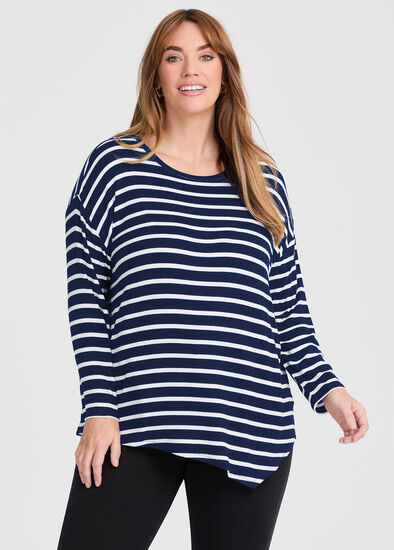 Plus Size Stripe Asymmetrical Rib Top