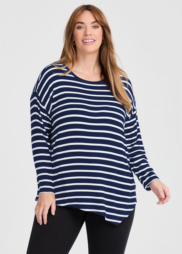 Shop Plus Size Stripe Asymmetrical Rib Top, Stripes | Taking Shape NZ