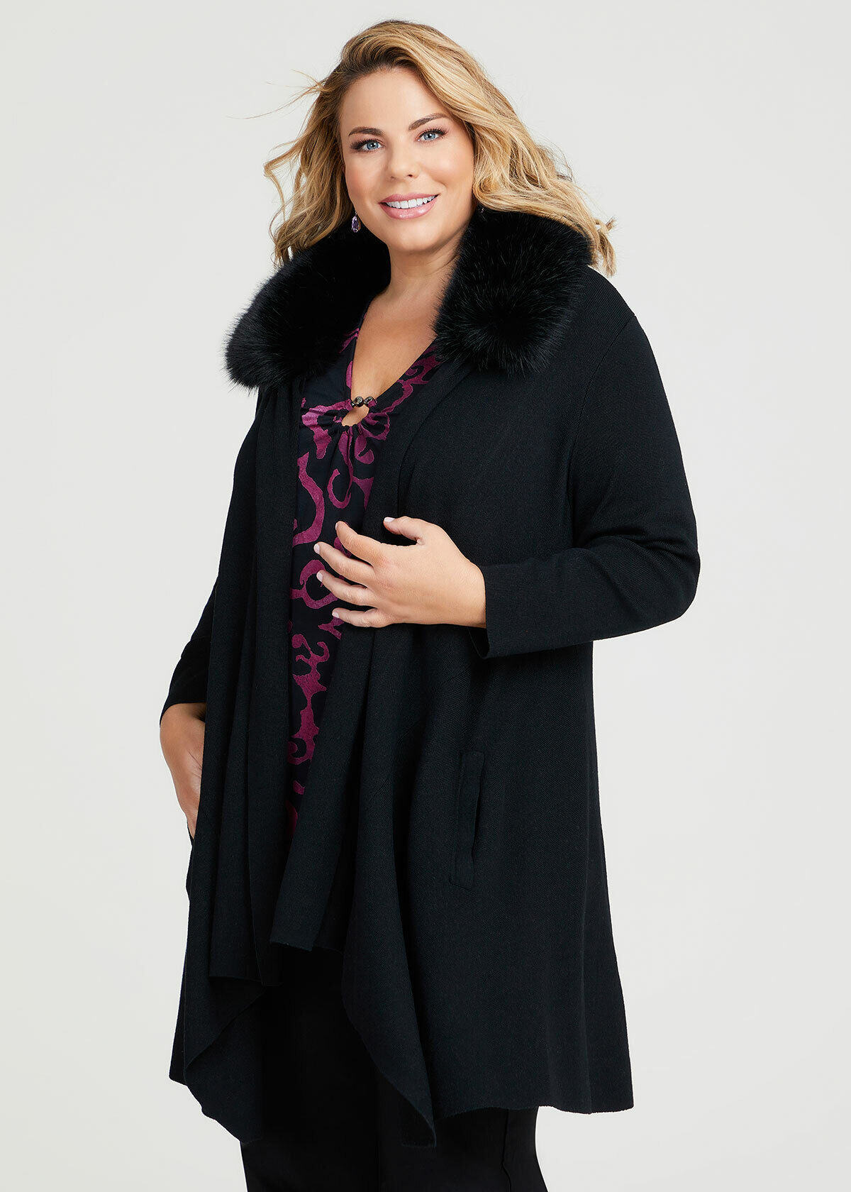 Plus size top fur cardigan