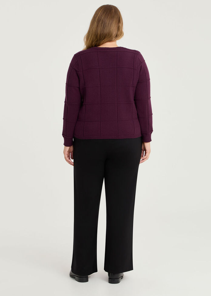 Window Pane Natural Cardigan, BURGUNDY, hi-res