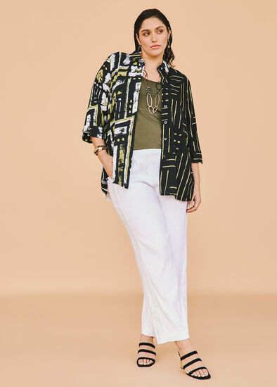 Plus Size Spliced Linen Outfit
