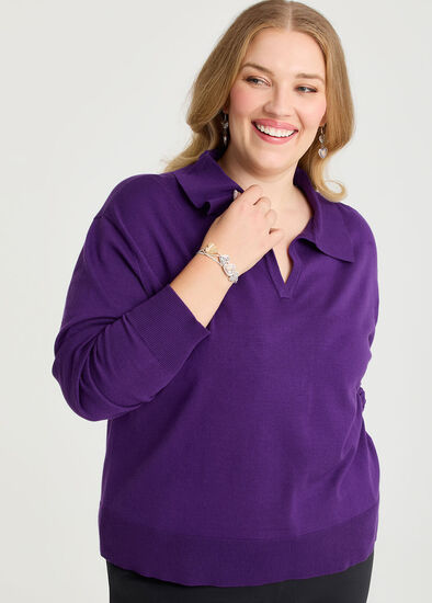 Plus Size Polo Collar Natural Jumper
