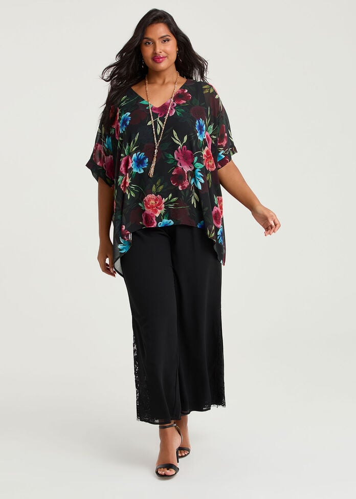 Ruby Floral Chiffon Event Top, , hi-res