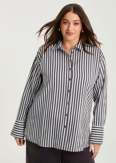 Plus Size Cotton Blend Modern Stripe Shirt