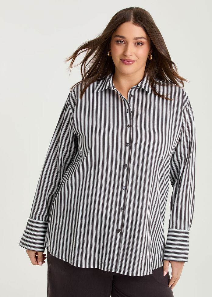 Cotton Blend Modern Stripe Shirt, , hi-res