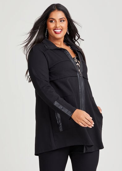 Plus Size Zip Bamboo Ponte & Faux Leather Jacket