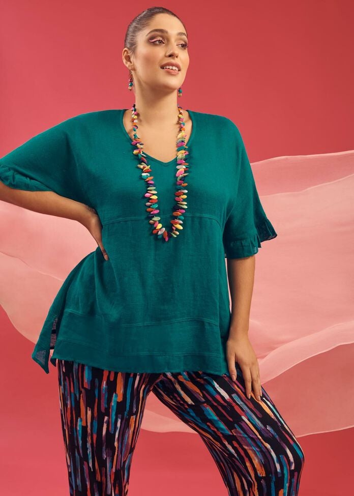 Linen Gauze Boho Festival Top, , hi-res