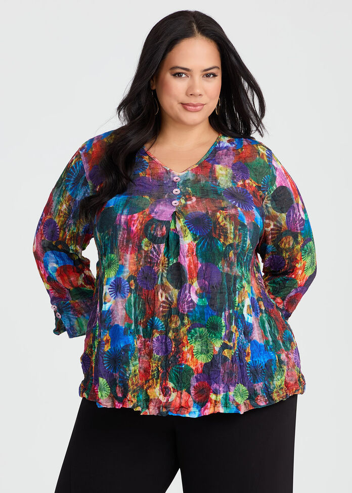 Piia Pleat Front Crush Top, PRINT, hi-res