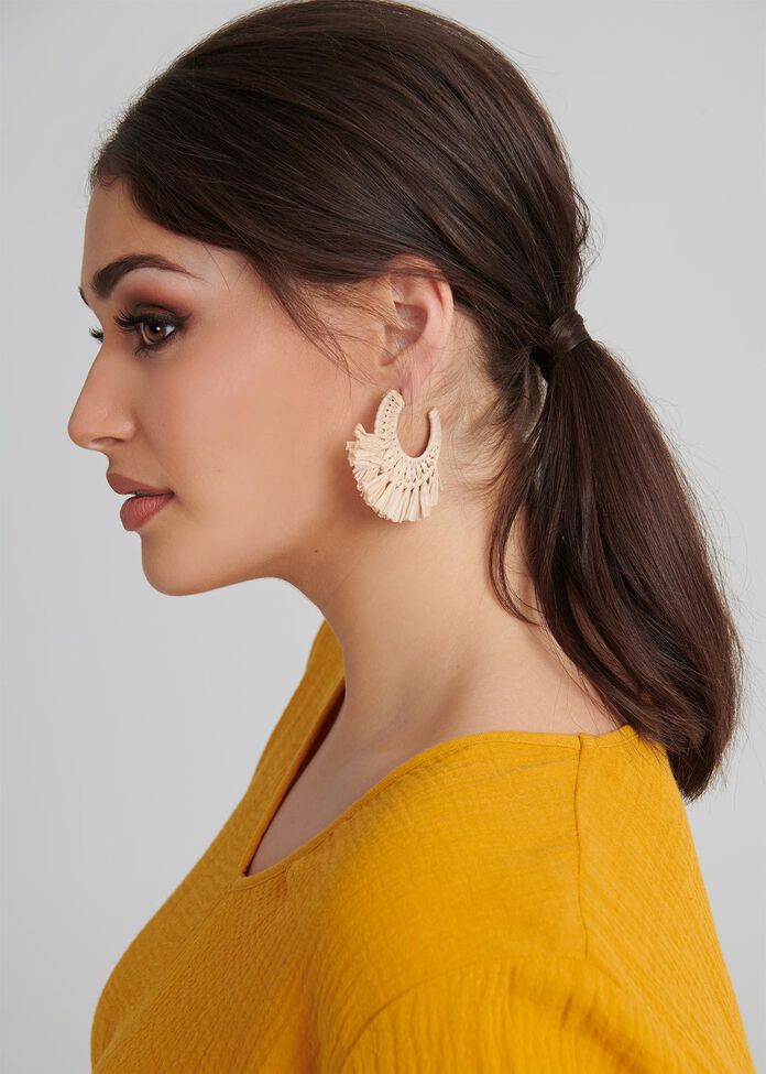 Raffia Hoop Earrings, , hi-res
