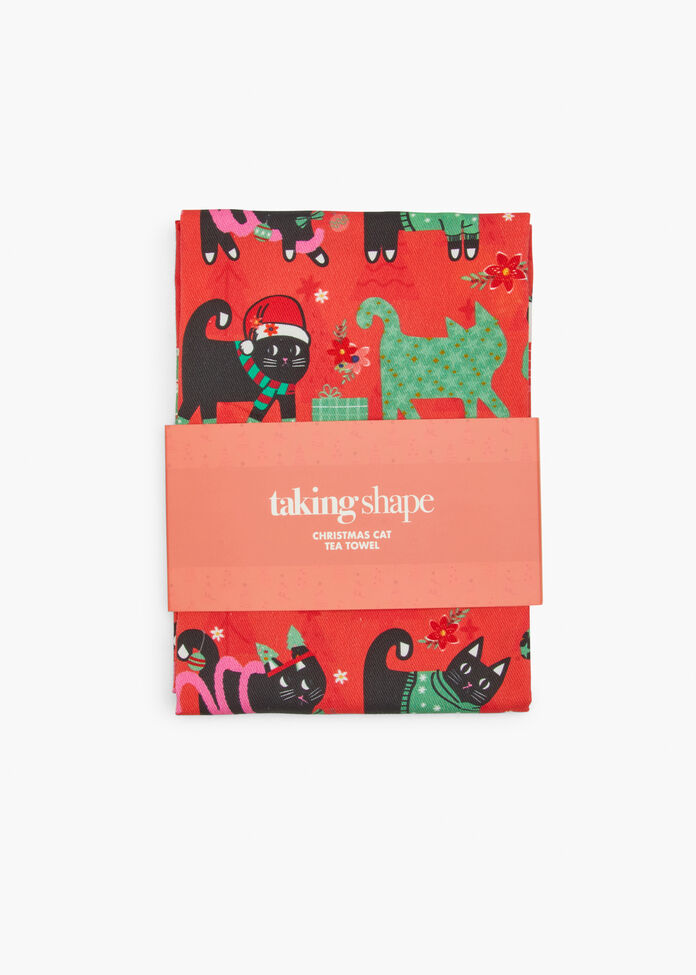Cat Christmas Tea Towel, , hi-res