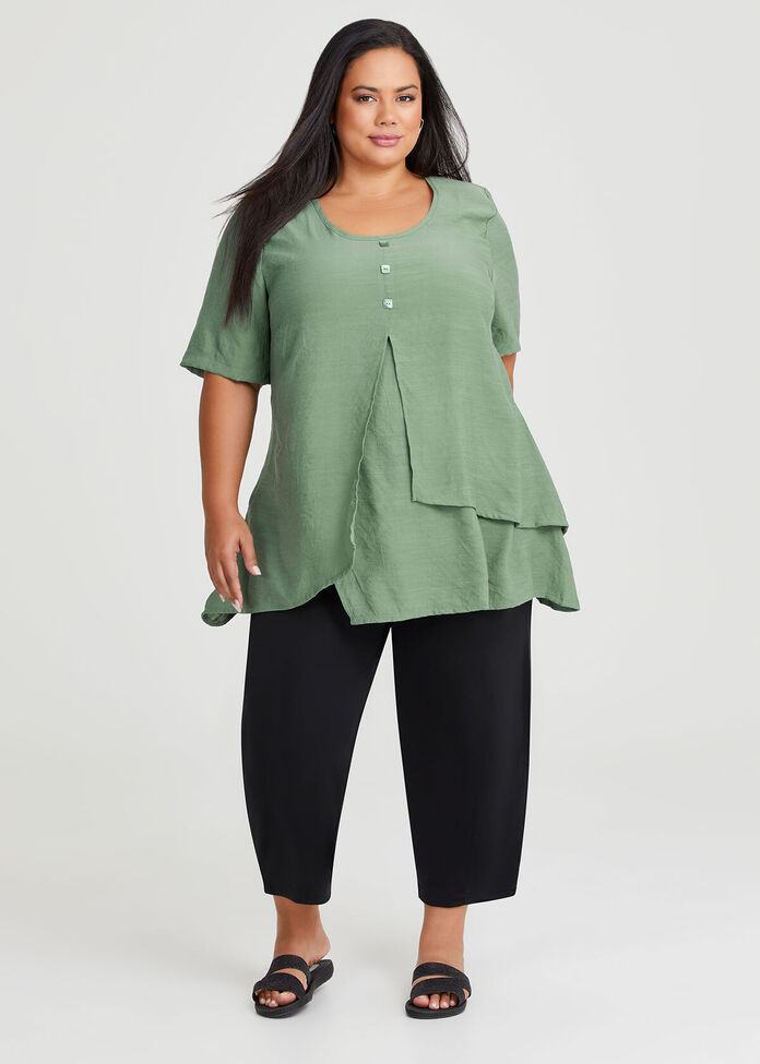Crinkle Button Short Sleeve Top, , hi-res