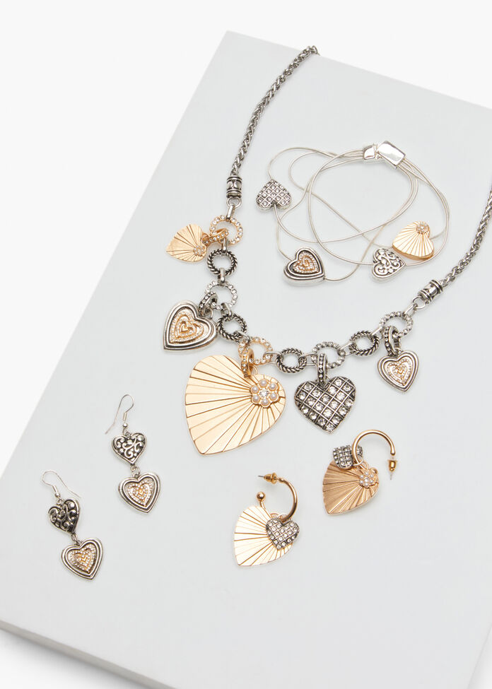 Heart Charm Statement Necklace, , hi-res