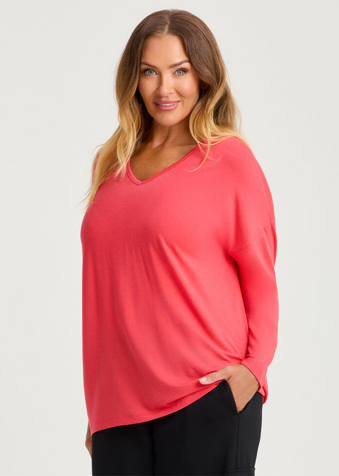 Australian Wool Modal V-neck Top, , hi-res
