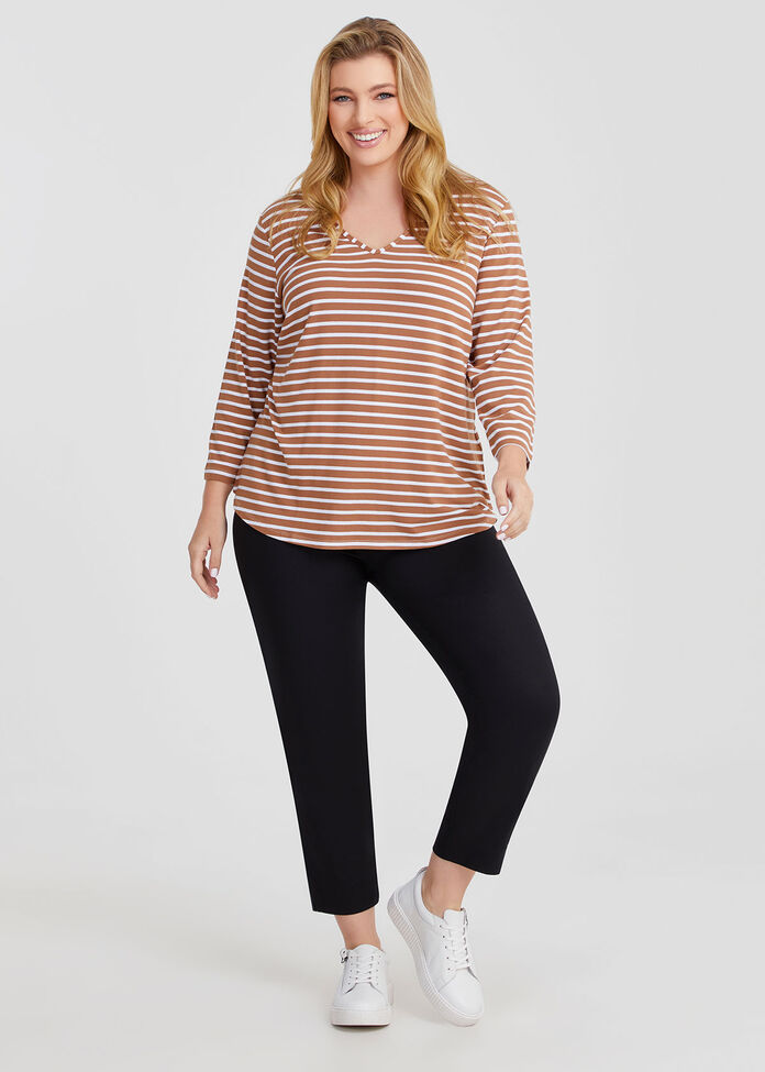 Natural Stripe 3/4 Sleeve T-shirt, , hi-res