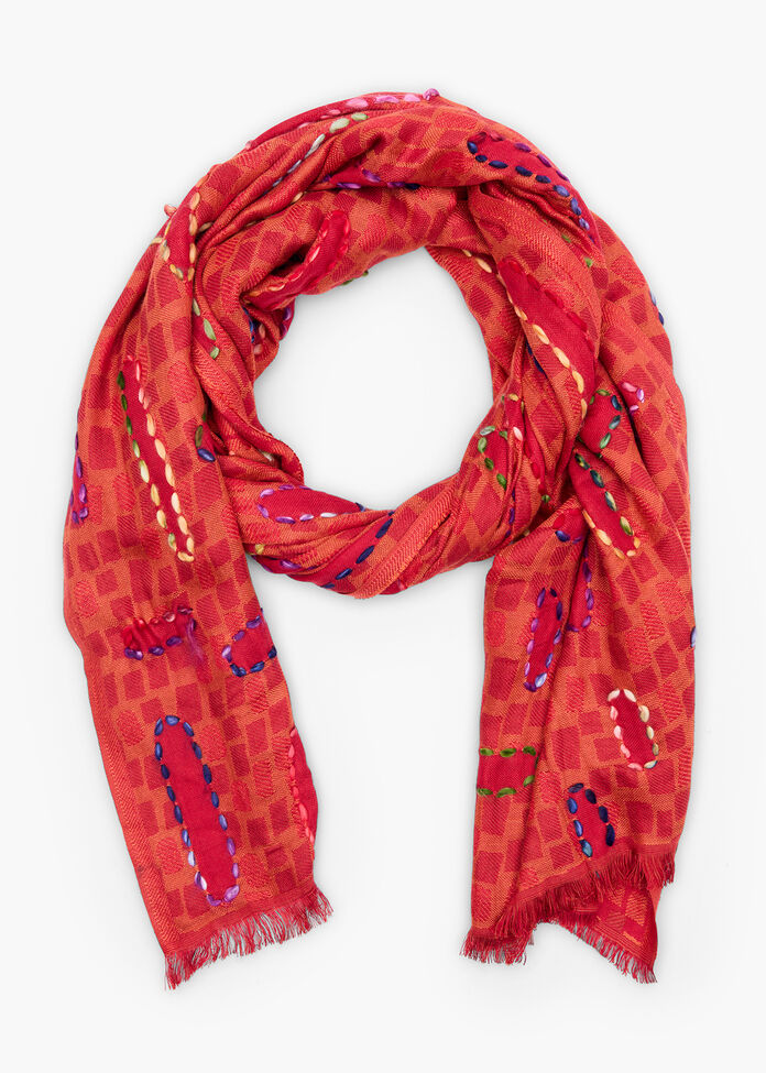 Stripe Embroidered Scarf, , hi-res