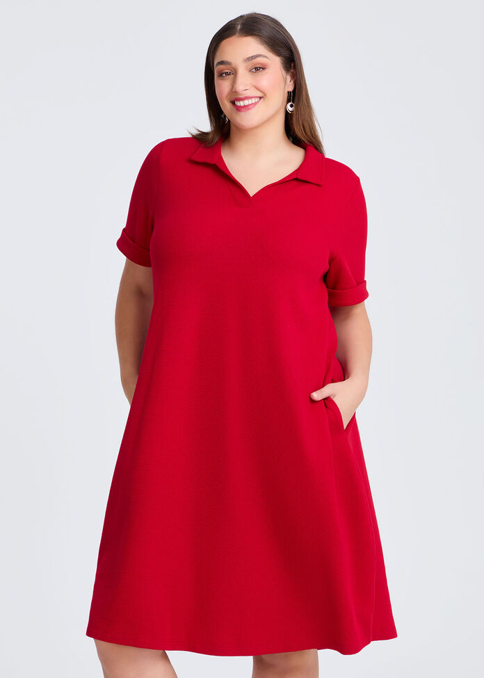 Waffle Collared Dress, , hi-res