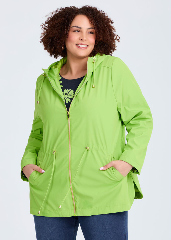 Shop Plus Size Shower Resistant Hooded Jacket, Green Taking Shape AU