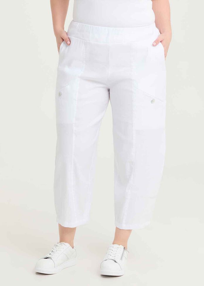 Stretch Linen Lantern Crop Pant, , hi-res