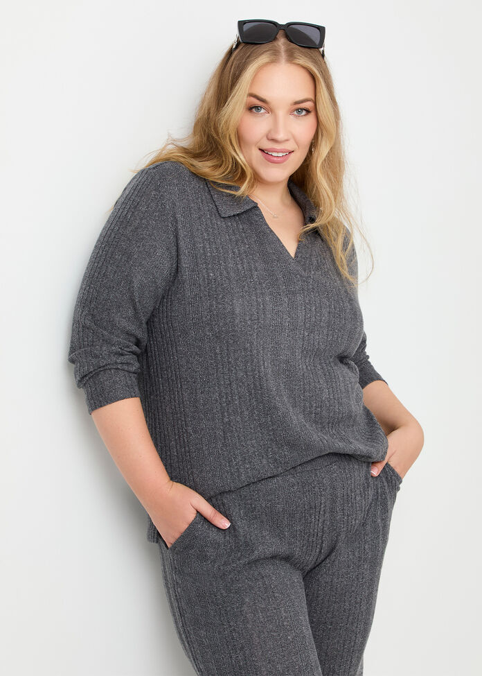 Cozy Rib Polo Top, , hi-res