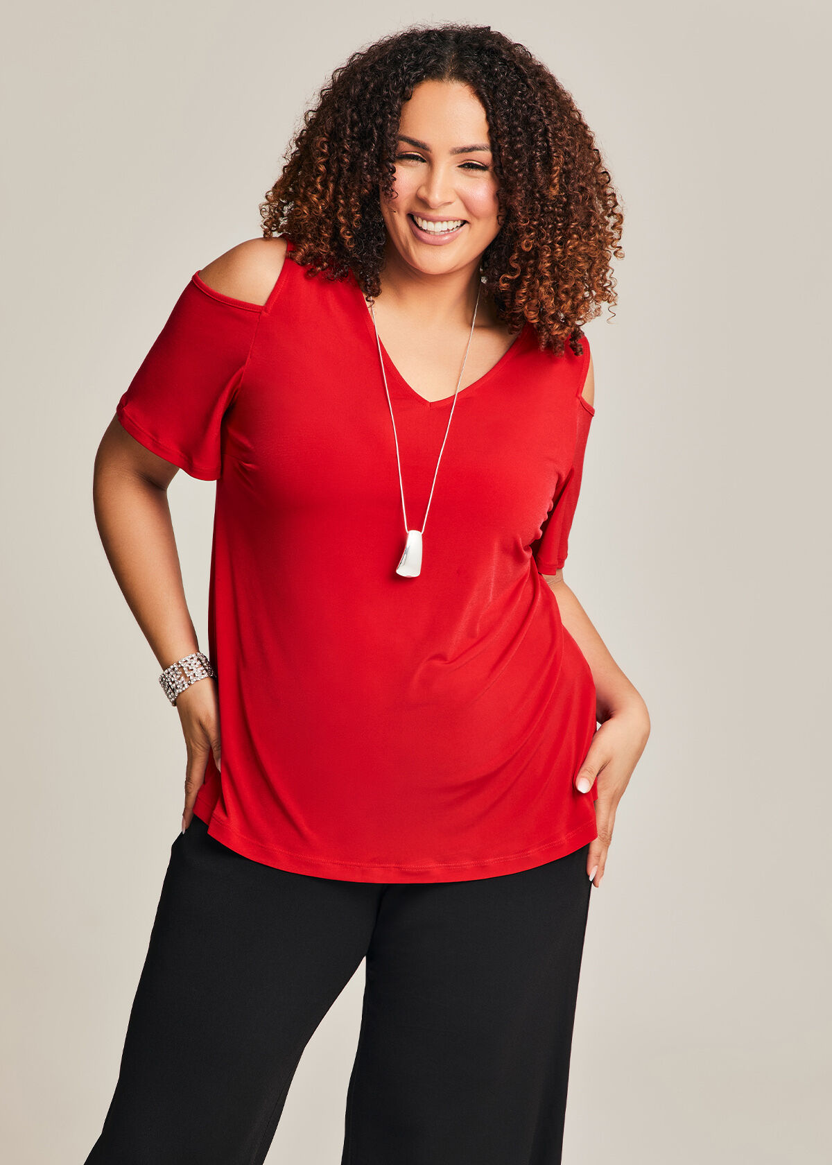Shop Plus Size Cold Shoulder Luna Top, Red | Taking Shape NZ