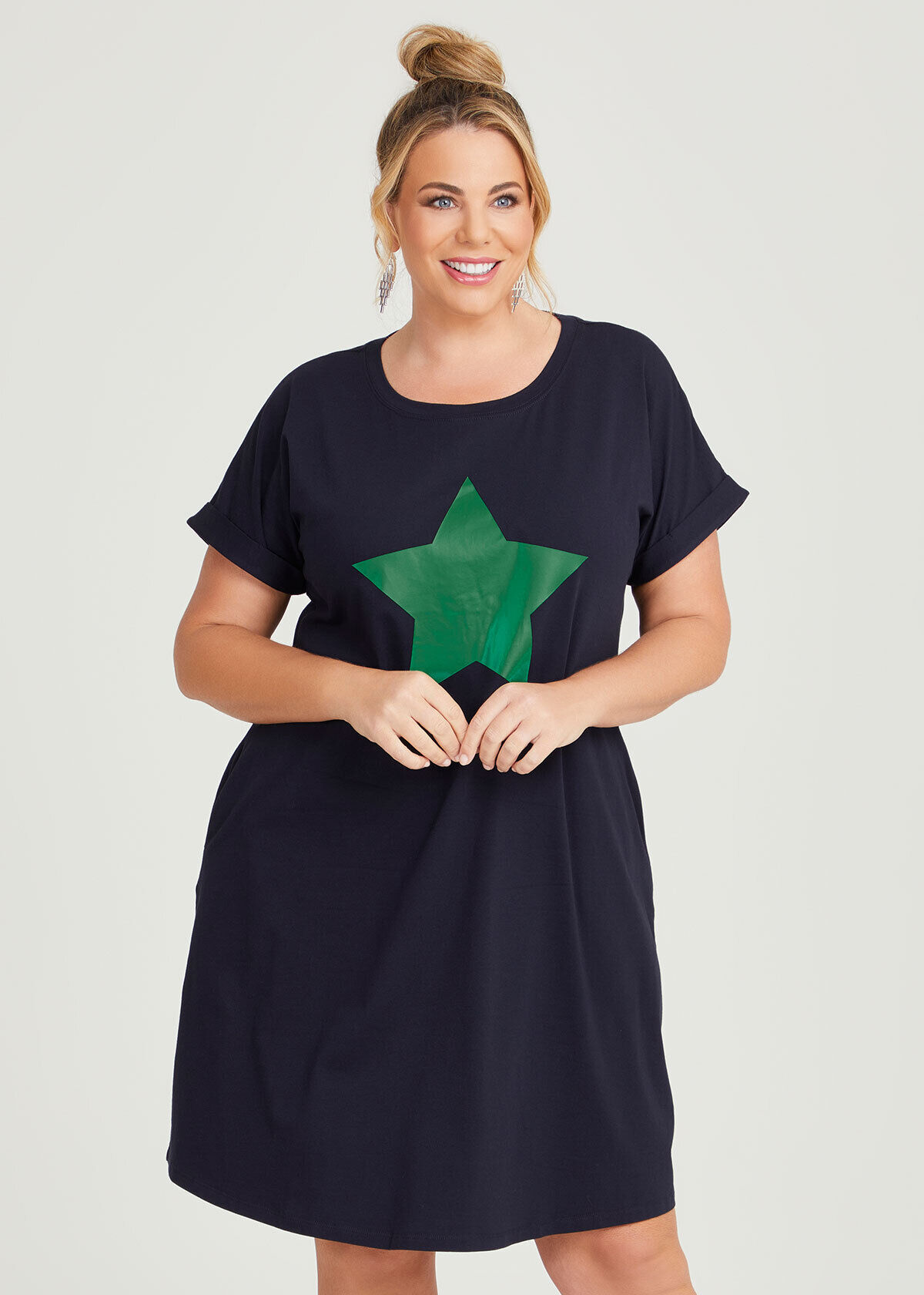 Shop Plus Size Cotton Star Print Dress in Blue Taking Shape AU