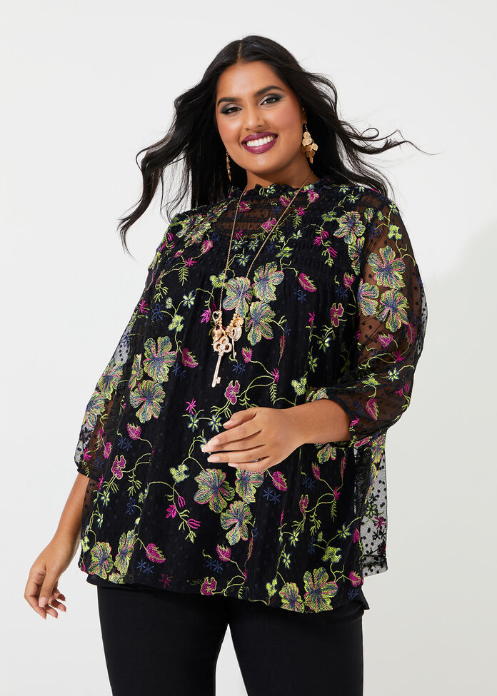 Shop Plus Size Glam Embroidered Spot Mesh Top in Multi | Taking Shape AU