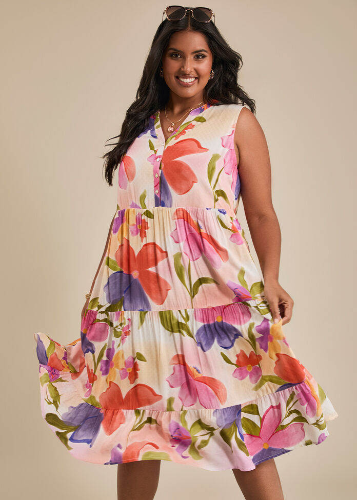 Natural Watercolour Blooms Dress, , hi-res
