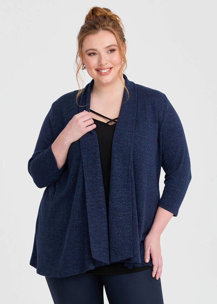 Metallic Swing Cardigan, NAVY, hi-res