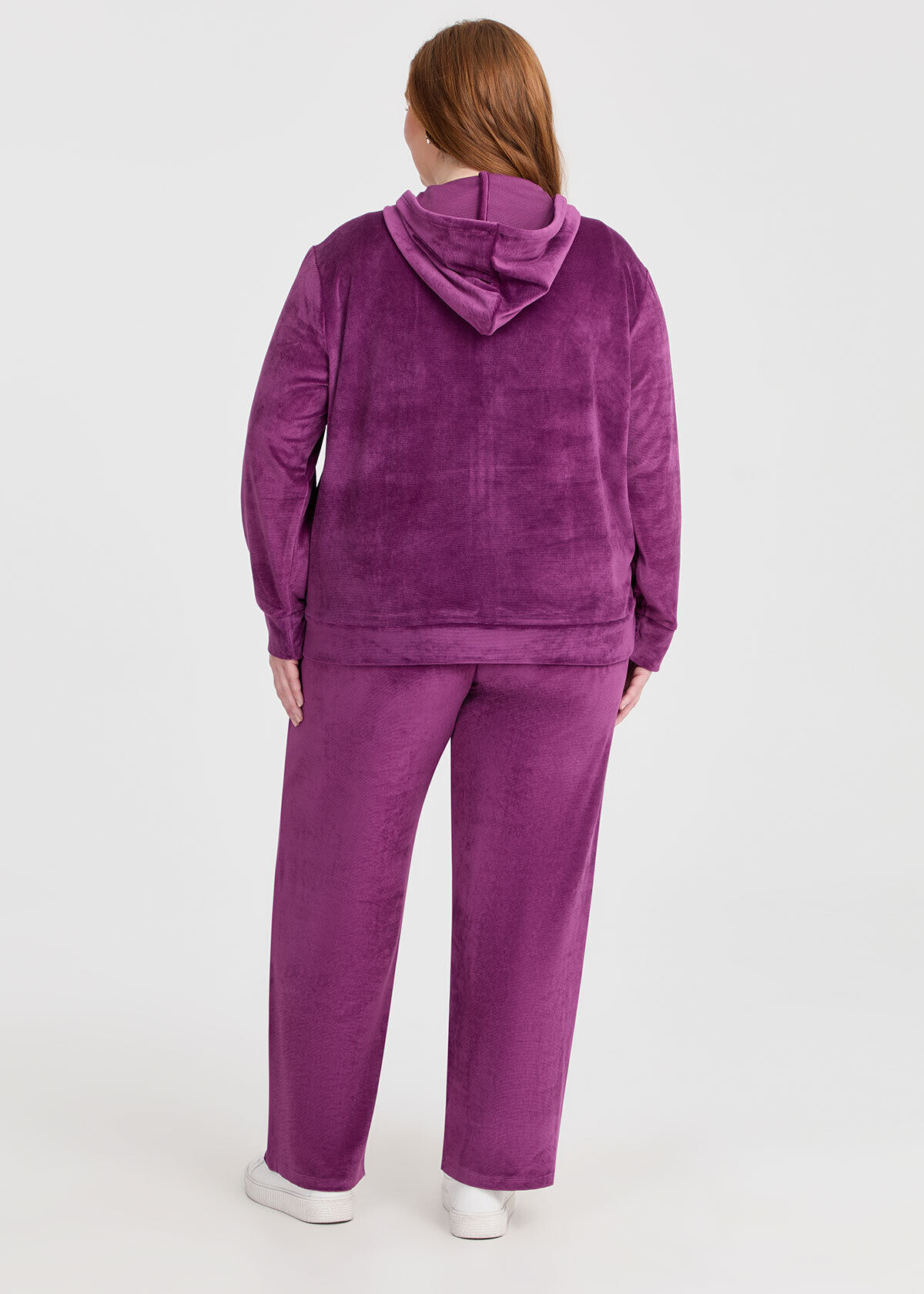 Shop Plus Size Velour Hooded Zip Through Jacket, Purple | Taking